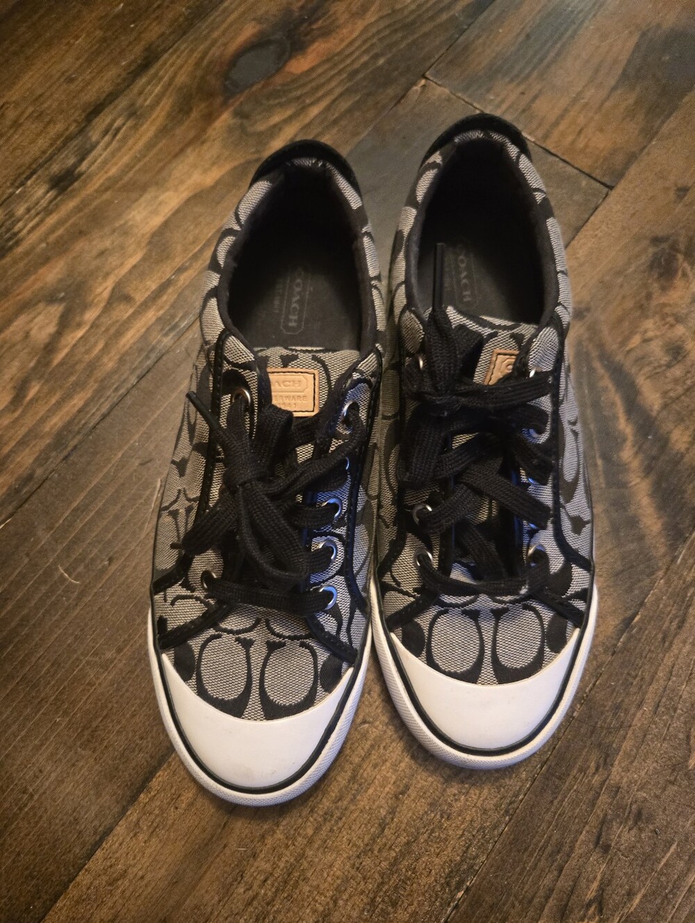 COACH Barrett Low Top Signature C Canvas Sneakers Black Grey Women SZ 8.5
